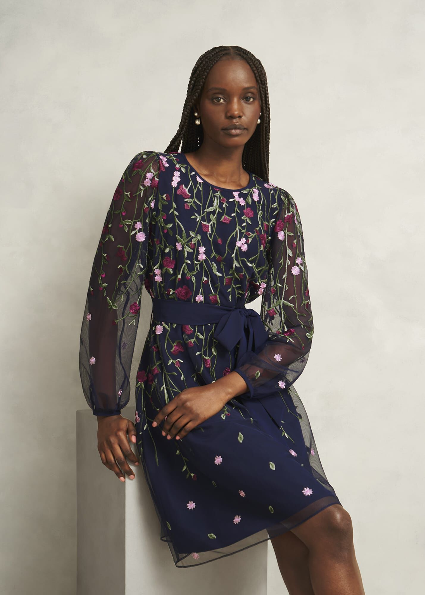 Emmy Embroidered Tie Mini Dress | Hobbs ROW |