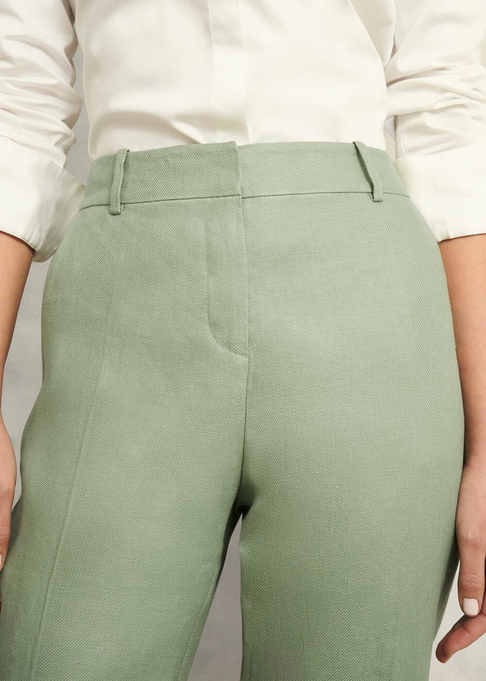 Petite Marietta Linen Straight Trousers, Sage Green, hi-res