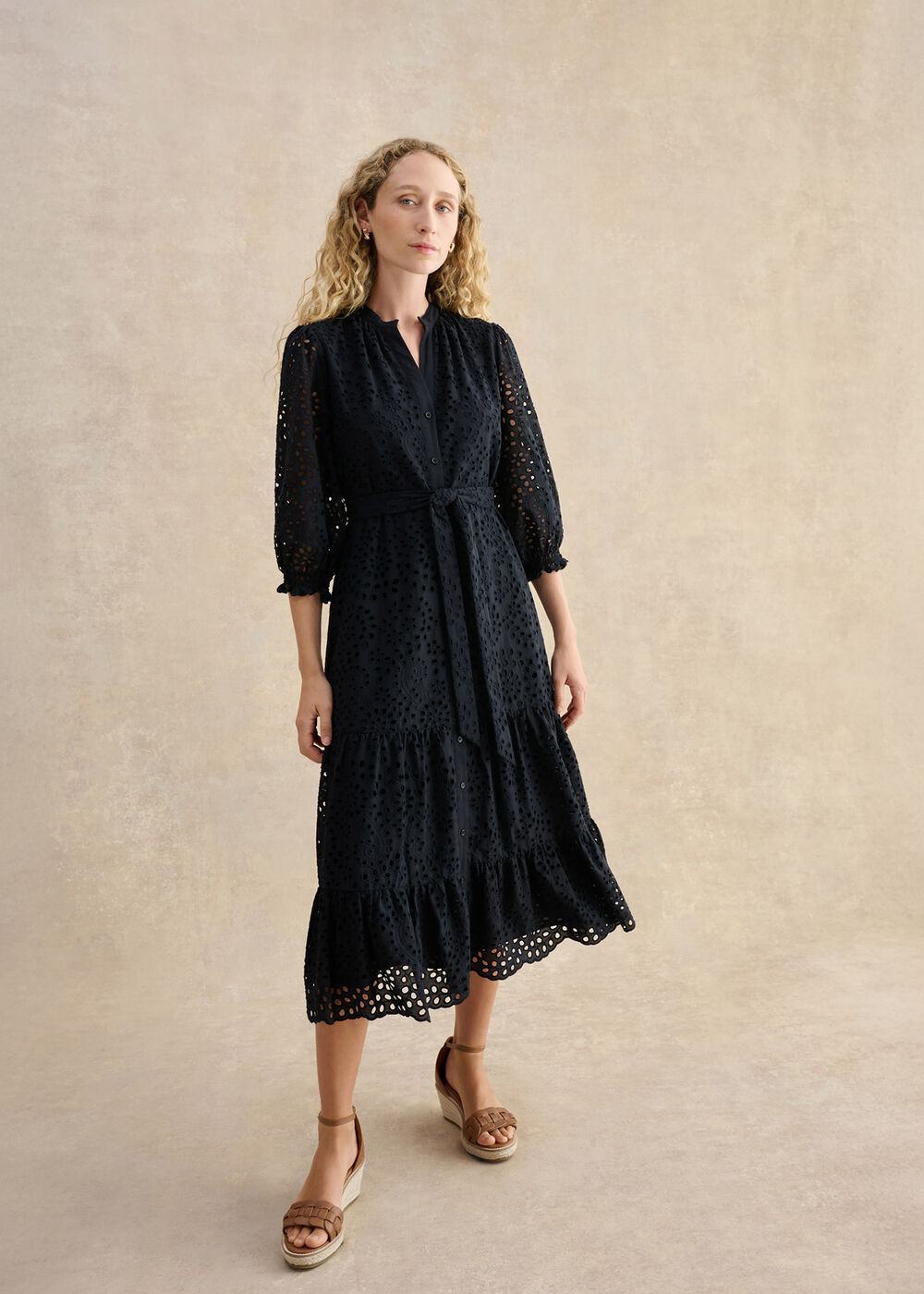 Petite Cianna Cotton Broderie Dress, Navy, hi-res