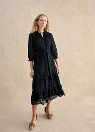 Petite Cianna Cotton Broderie Dress, Navy, hi-res