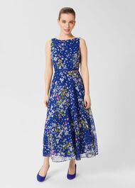 Petite Carly Floral Midi Dress, Cobalt Multi, hi-res