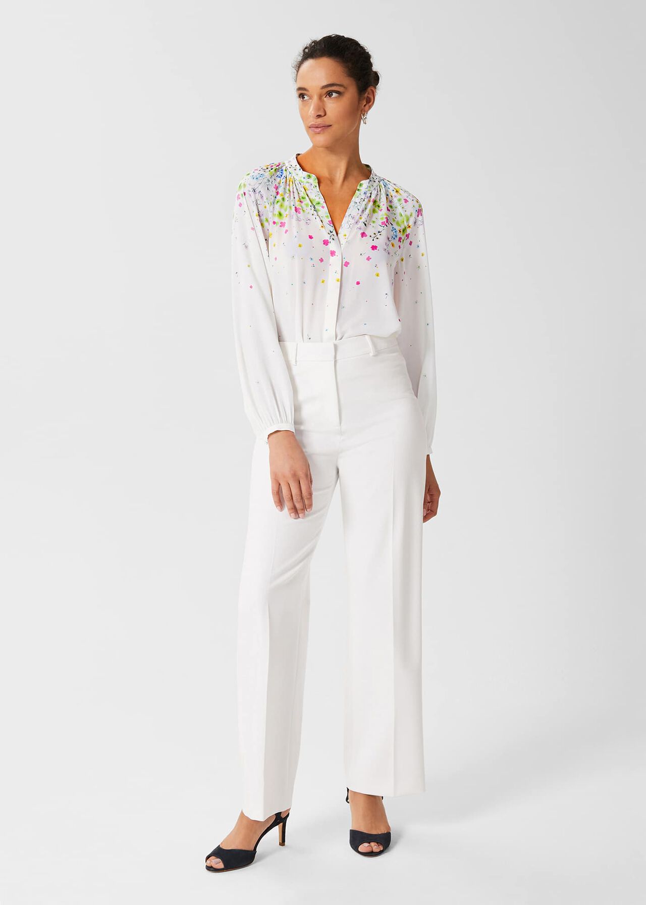 The Antalya Pleated Collar Blouse in Ivory Floral