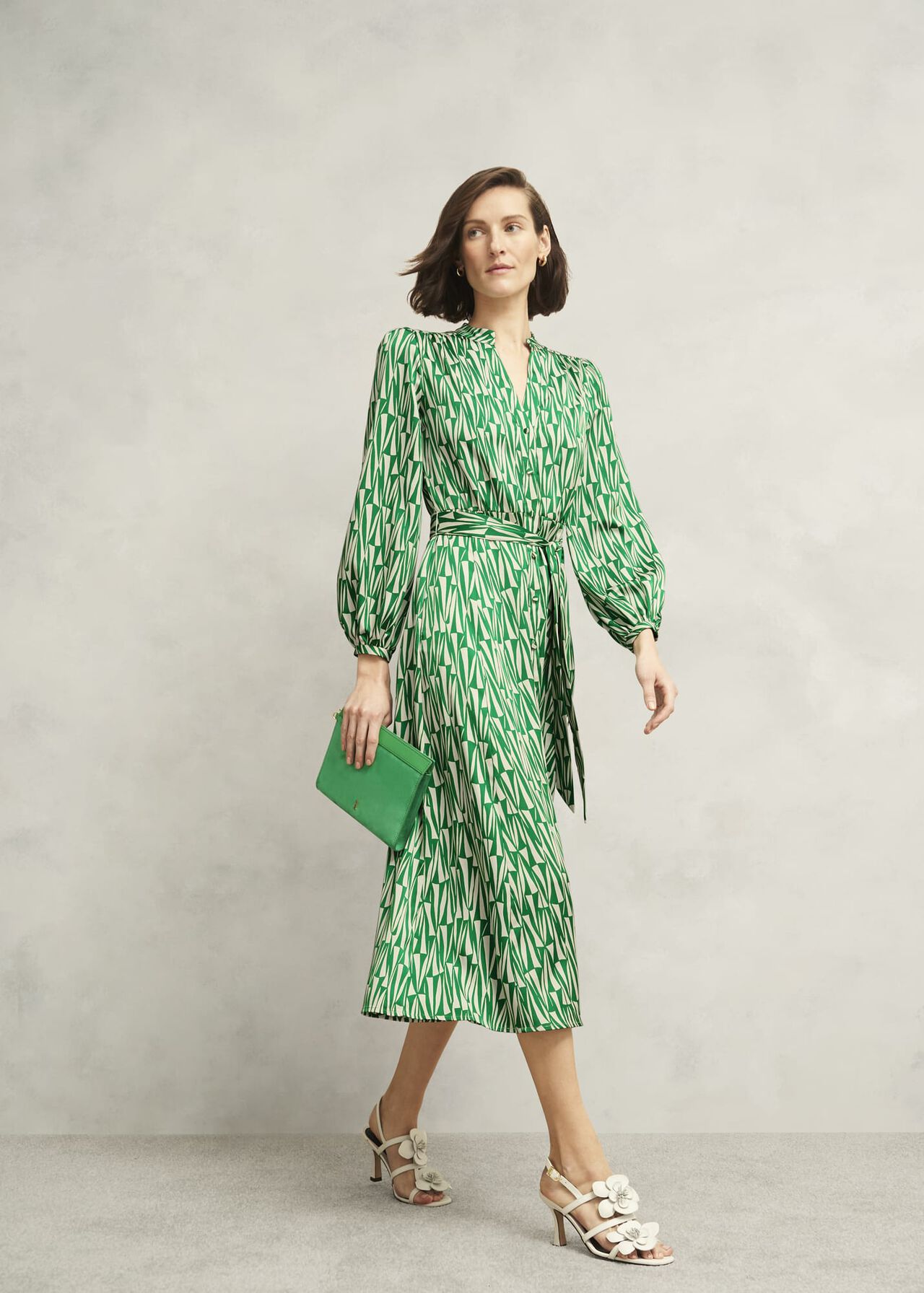 Deanery Midi Shirt Dress, Green Cream, hi-res