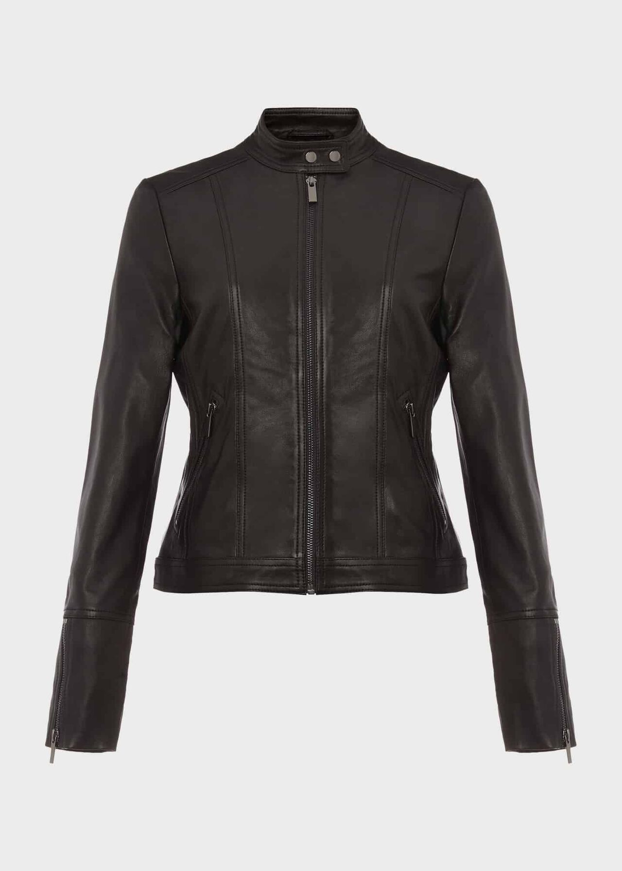Fran Leather Jacket, Black, hi-res