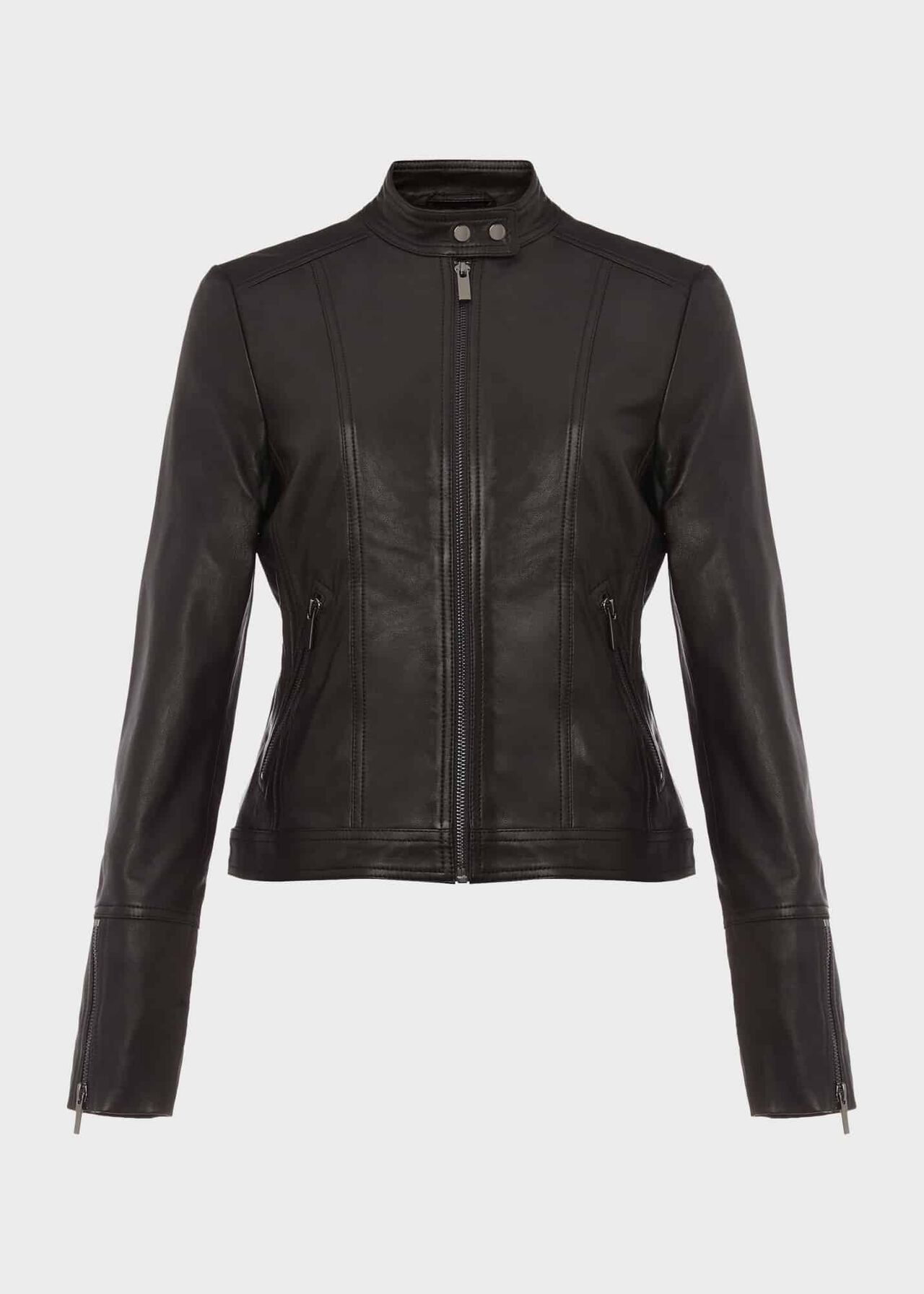 Fran Leather Jacket, Black, hi-res