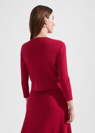 Reena Ribbed Knitted Cardigan, Berry Red, hi-res