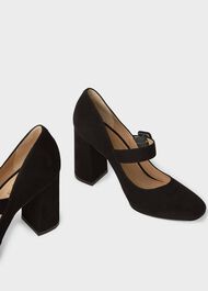 Darcie Suede Block Heel Court Shoes, Black, hi-res