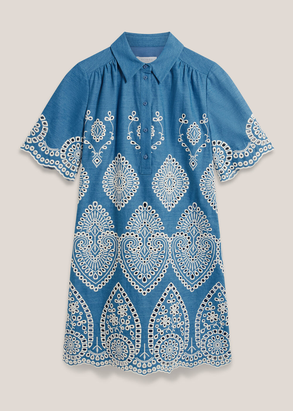 Daria Contrast Broderie Dress, Blue Ivory, hi-res