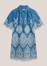 Daria Contrast Broderie Dress, Blue Ivory, hi-res