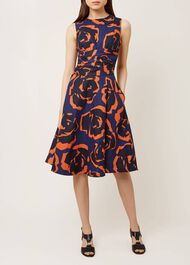Twitchill Linen Dress, Navy Tangerine, hi-res