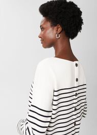 Petra Cotton Striped Jumper, Ivory Navy, hi-res