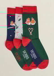 Festive Robin Sock Set, Red Multi, hi-res