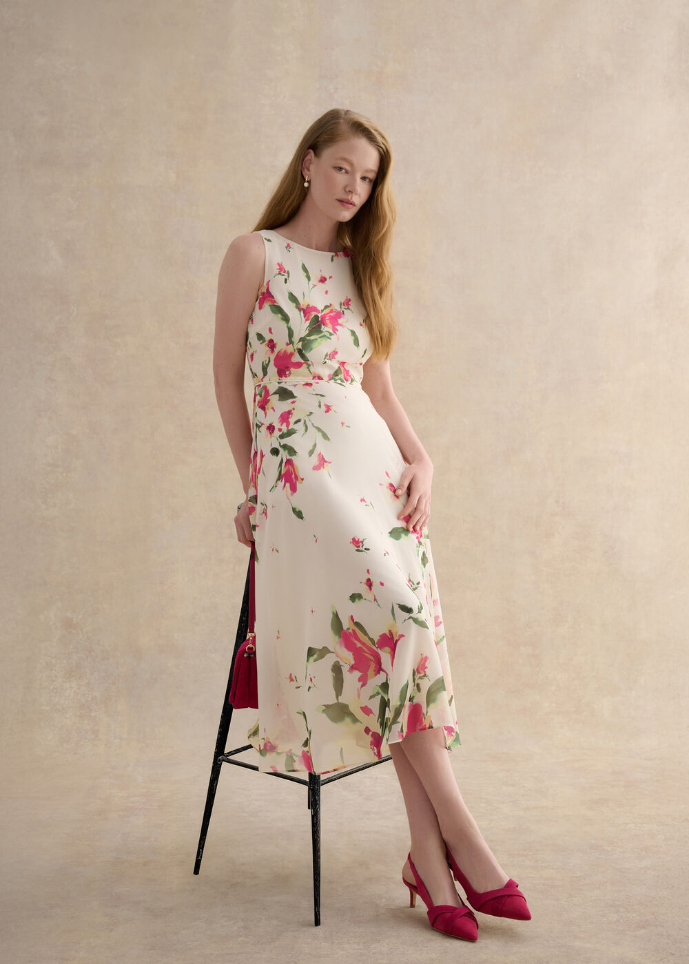 Petite Floral Carly Dress, Cream Multi, hi-res