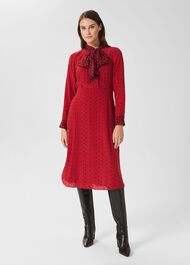 Maribella Silk Dress, Red Black, hi-res