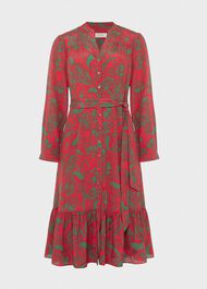Clarissa Belted Dress, Magenta Green, hi-res