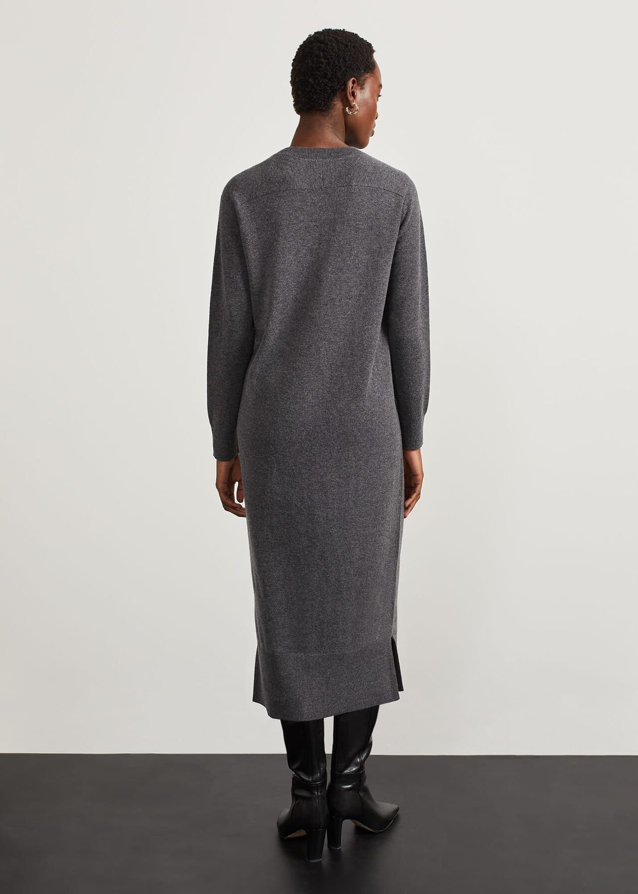 Geneva Knitted Dress With Cashmere, Dark Grey Marl, hi-res