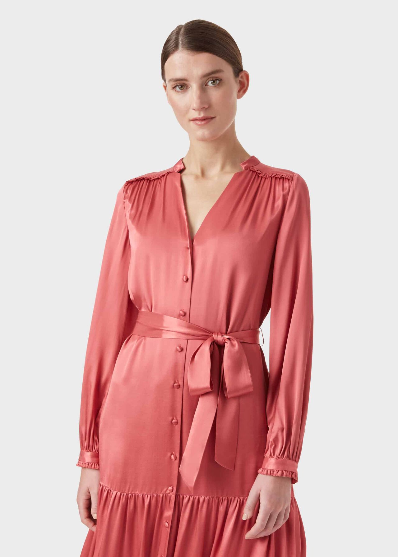 Esther Satin Shirt Dress, Pink, hi-res