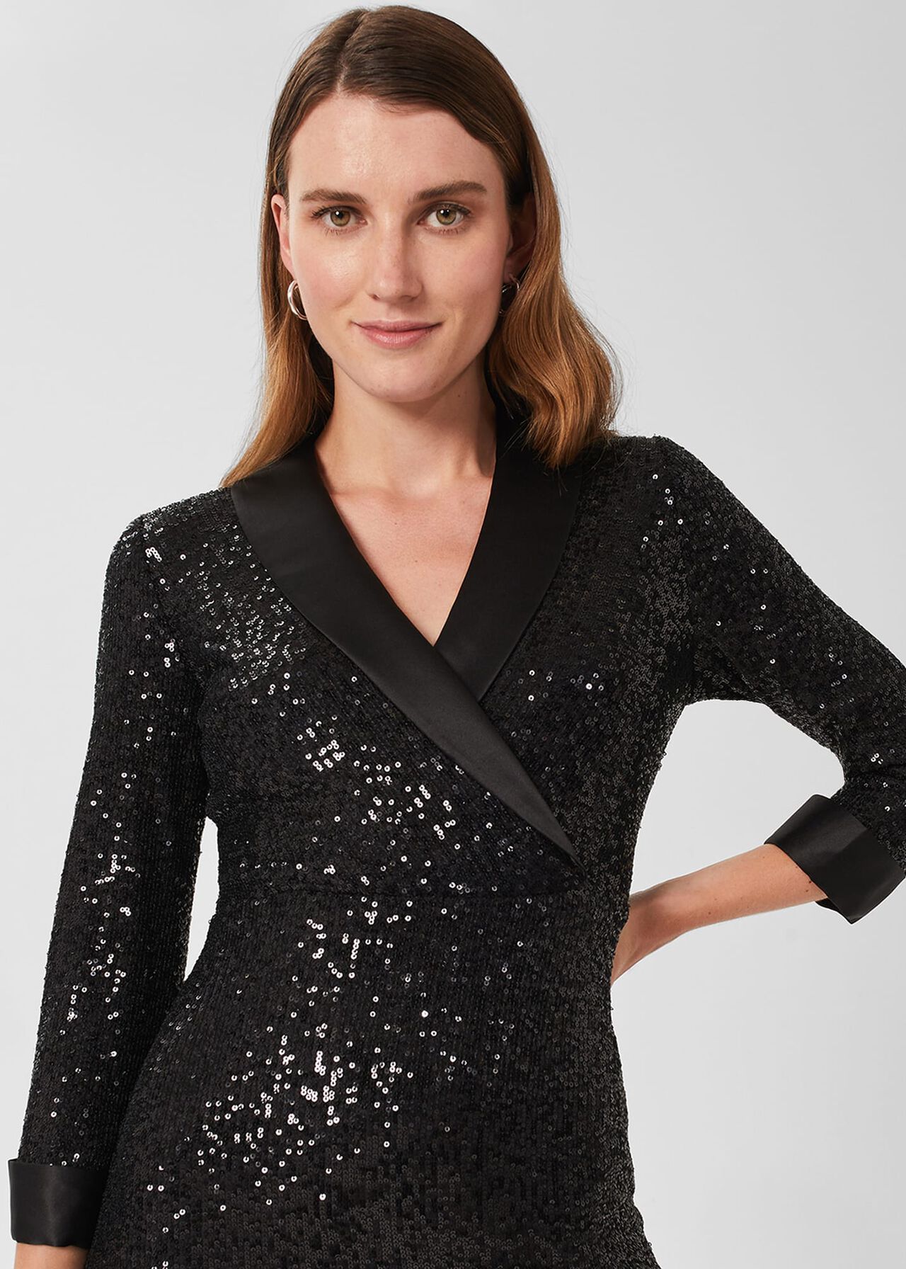 Carys Sequin Tux Dress, Black, hi-res