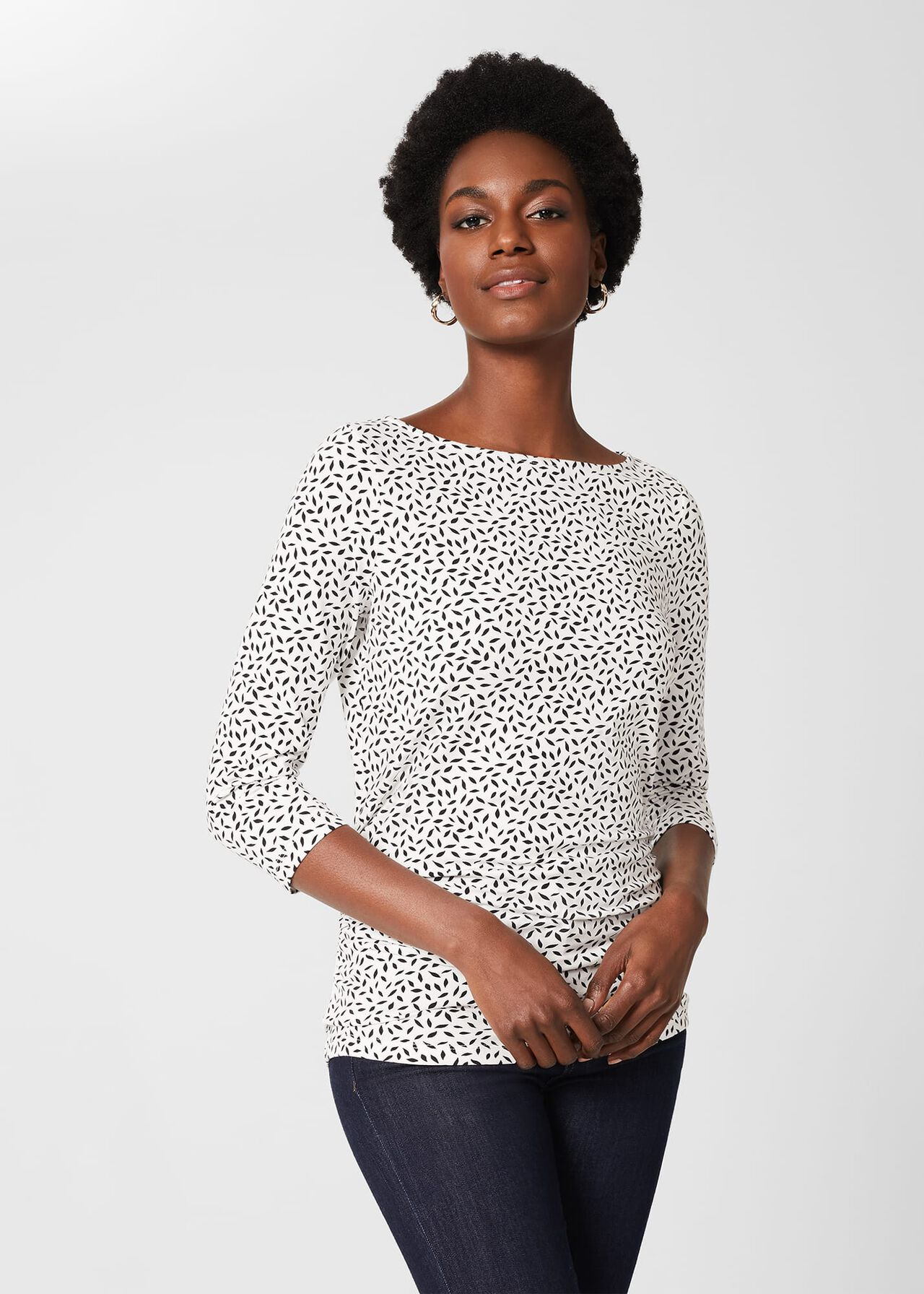 Rebecca Ruched Top, Ivory Navy, hi-res