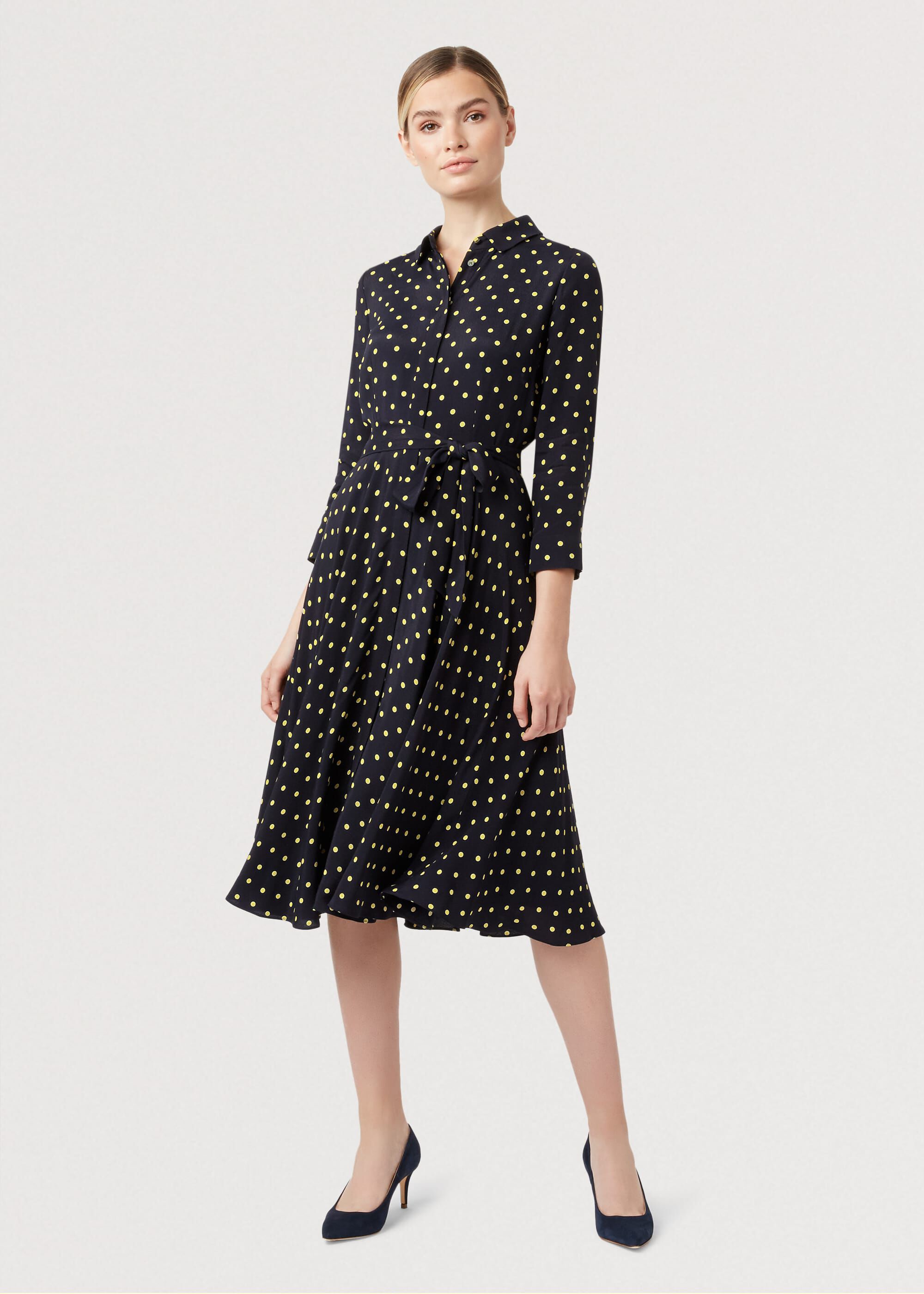 hobbs navy and white spot dress