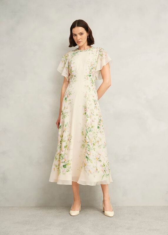 Kim Plait Neck Floral Silk Dress 