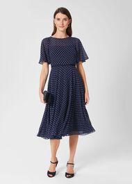 Eleanor Spot Fit And Flare Dress, Midnight Blue, hi-res