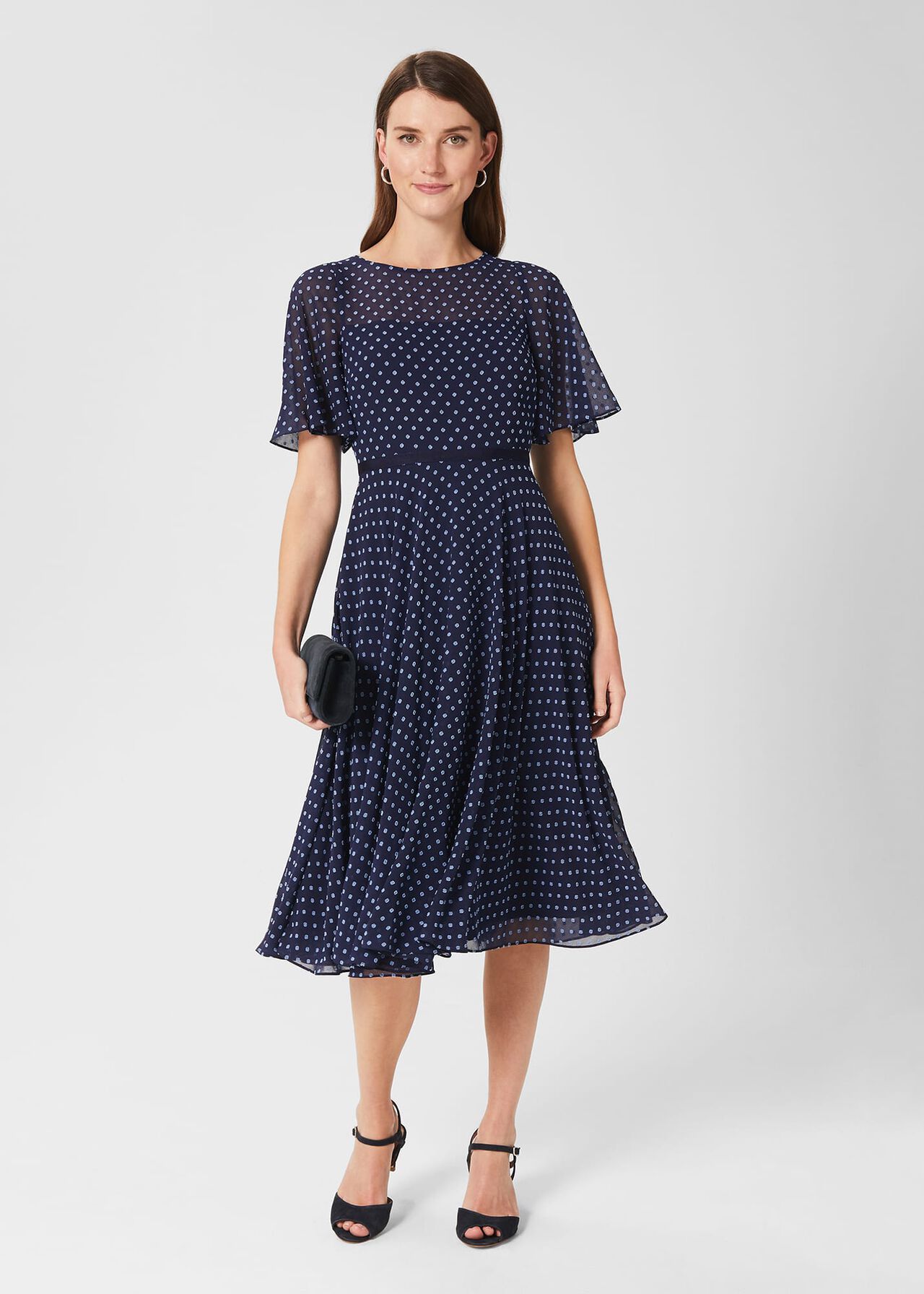 Eleanor Spot Fit And Flare Dress, Midnight Blue, hi-res