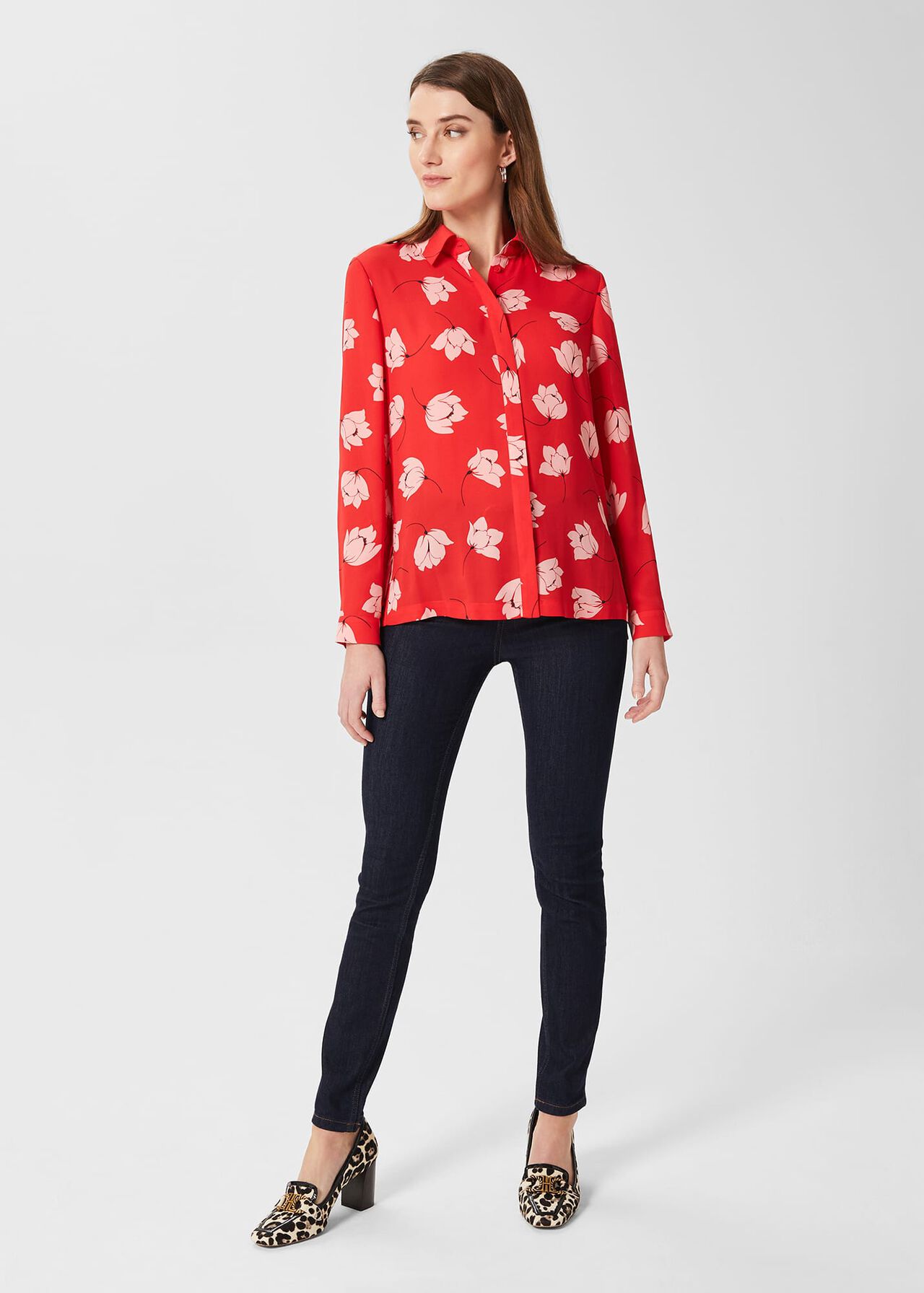 Angelina Floral Shirt, Red Pink, hi-res