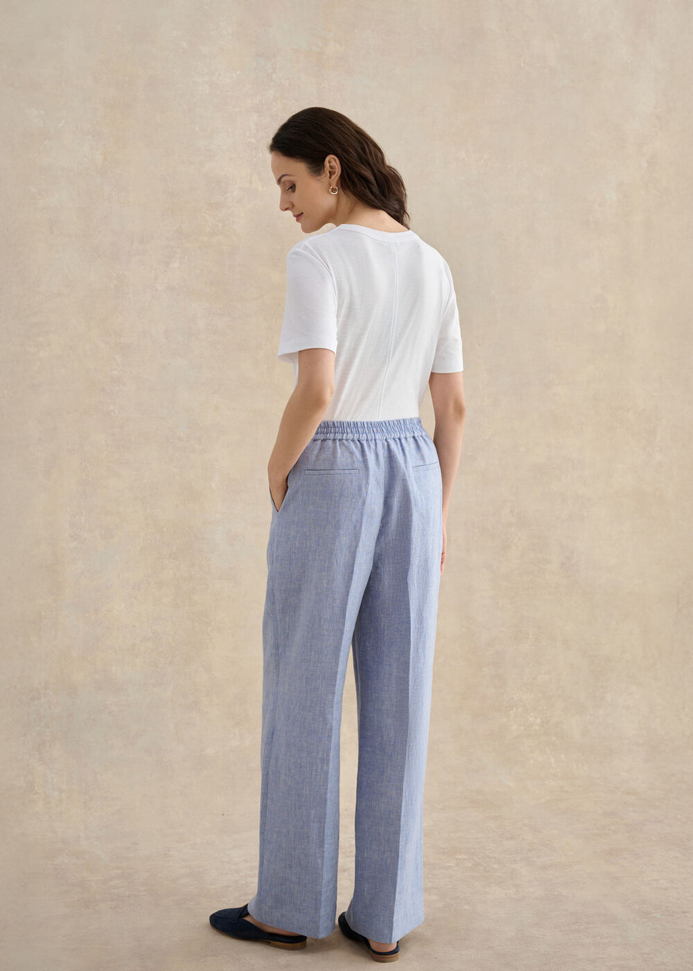 Estella Linen Trousers, Blue White, hi-res