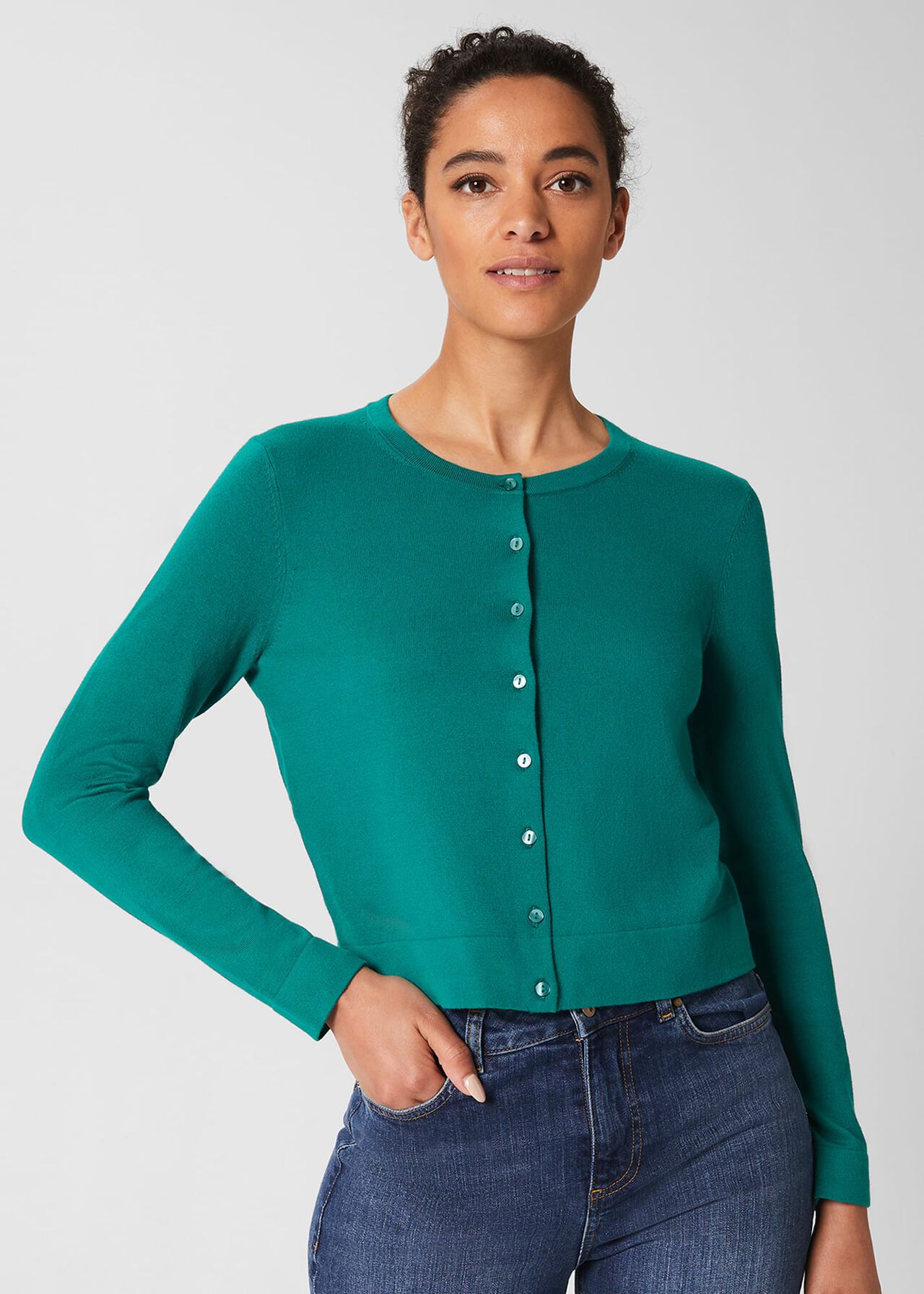 Michelle Cotton Cardigan, Ocean Green, hi-res