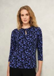 Julia Printed Top, Navy Blue, hi-res