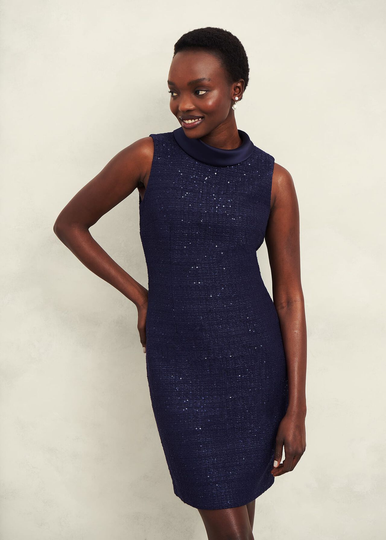 Prisha Sequin Tweed Dress, Midnight Navy, hi-res