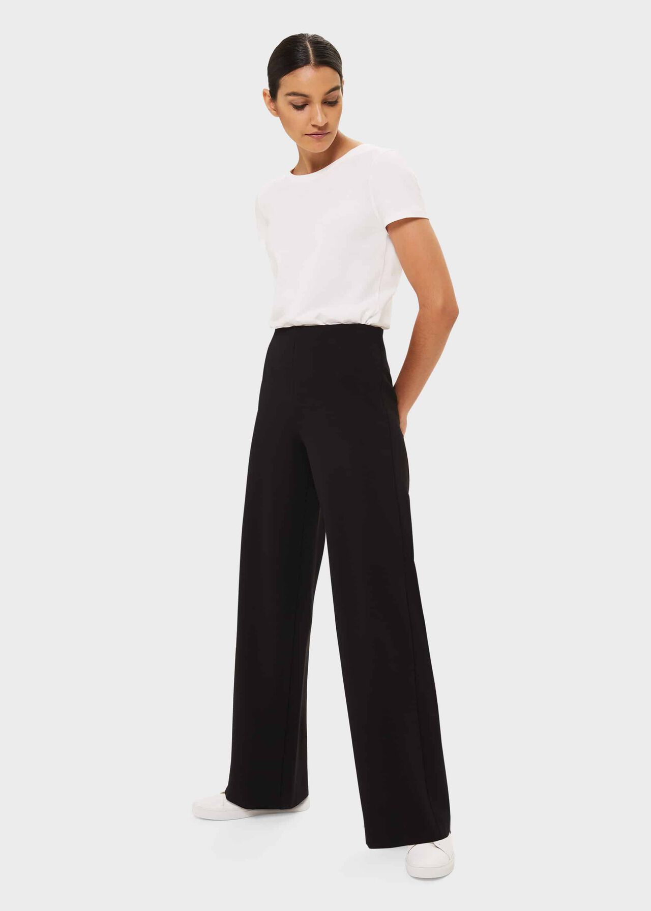 Pippa Jersey Wide Leg Pants, Black, hi-res