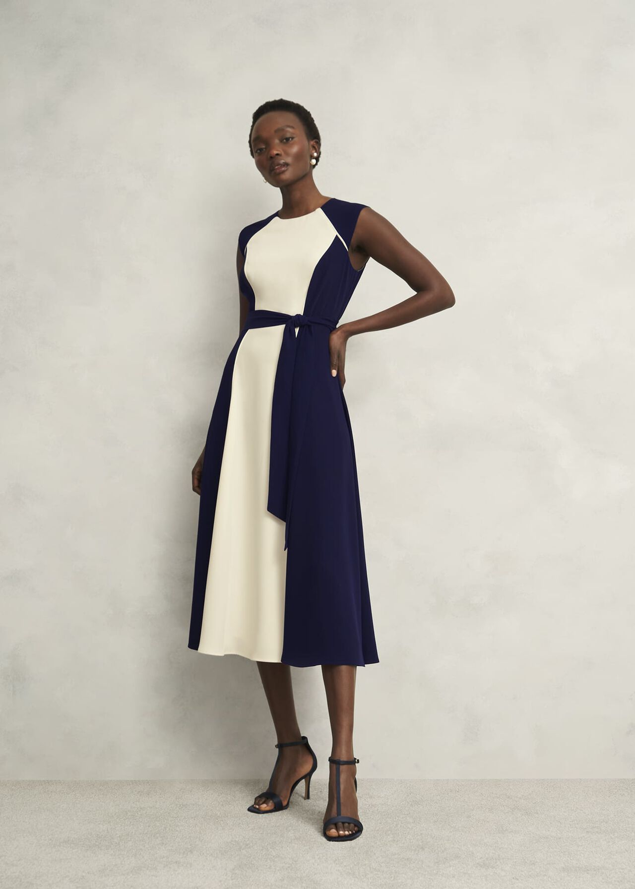 Petite Andrea Colourblock Dress, Navy Cream, hi-res