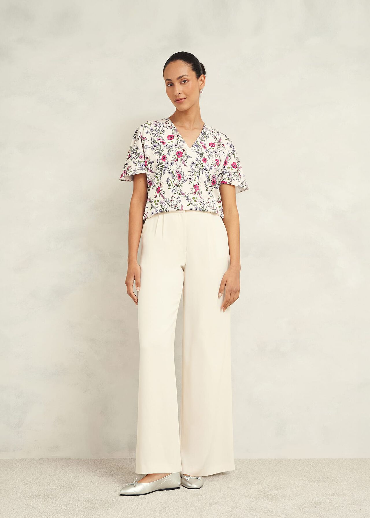 Gigi V Neck Top, Cream Multi, hi-res
