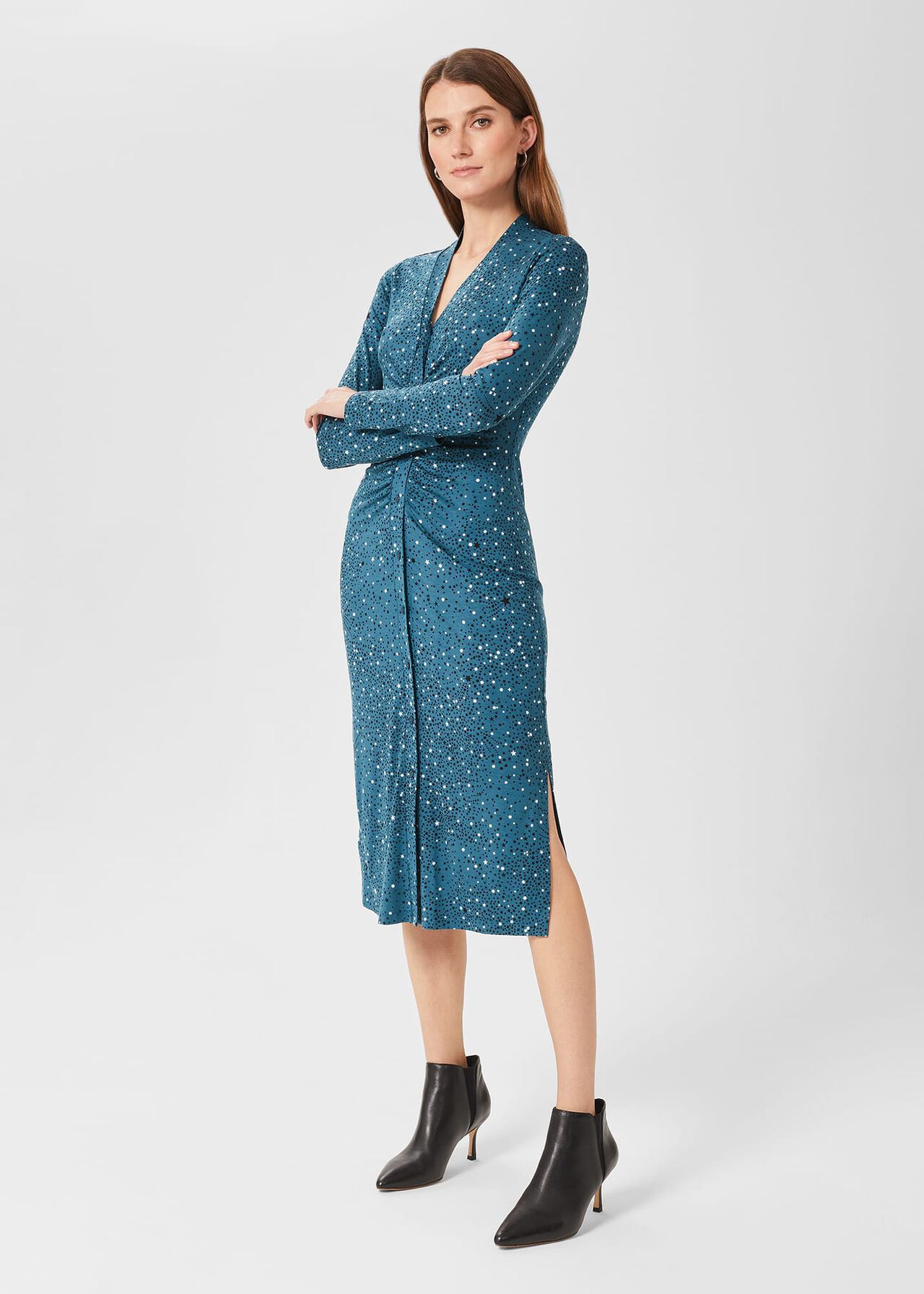 Hatty Jersey Dress, Dark Blue Ivory, hi-res