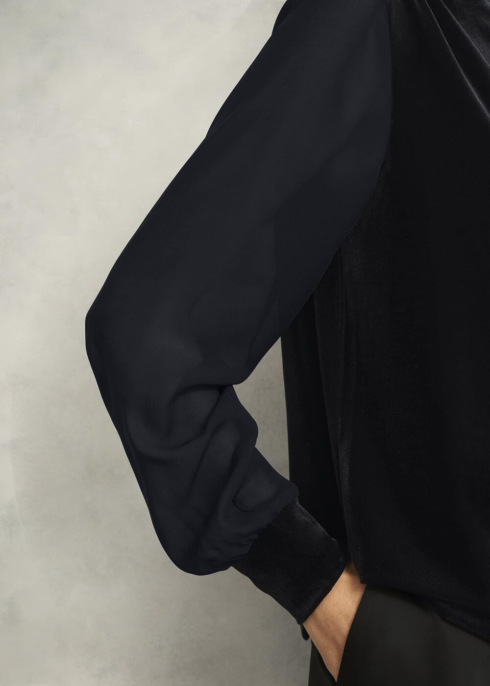 Lorelai High Neck Sheer Sleeve Top, Black, hi-res