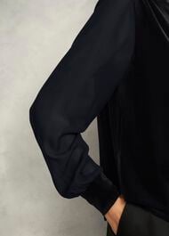 Lorelai High Neck Sheer Sleeve Top, Black, hi-res