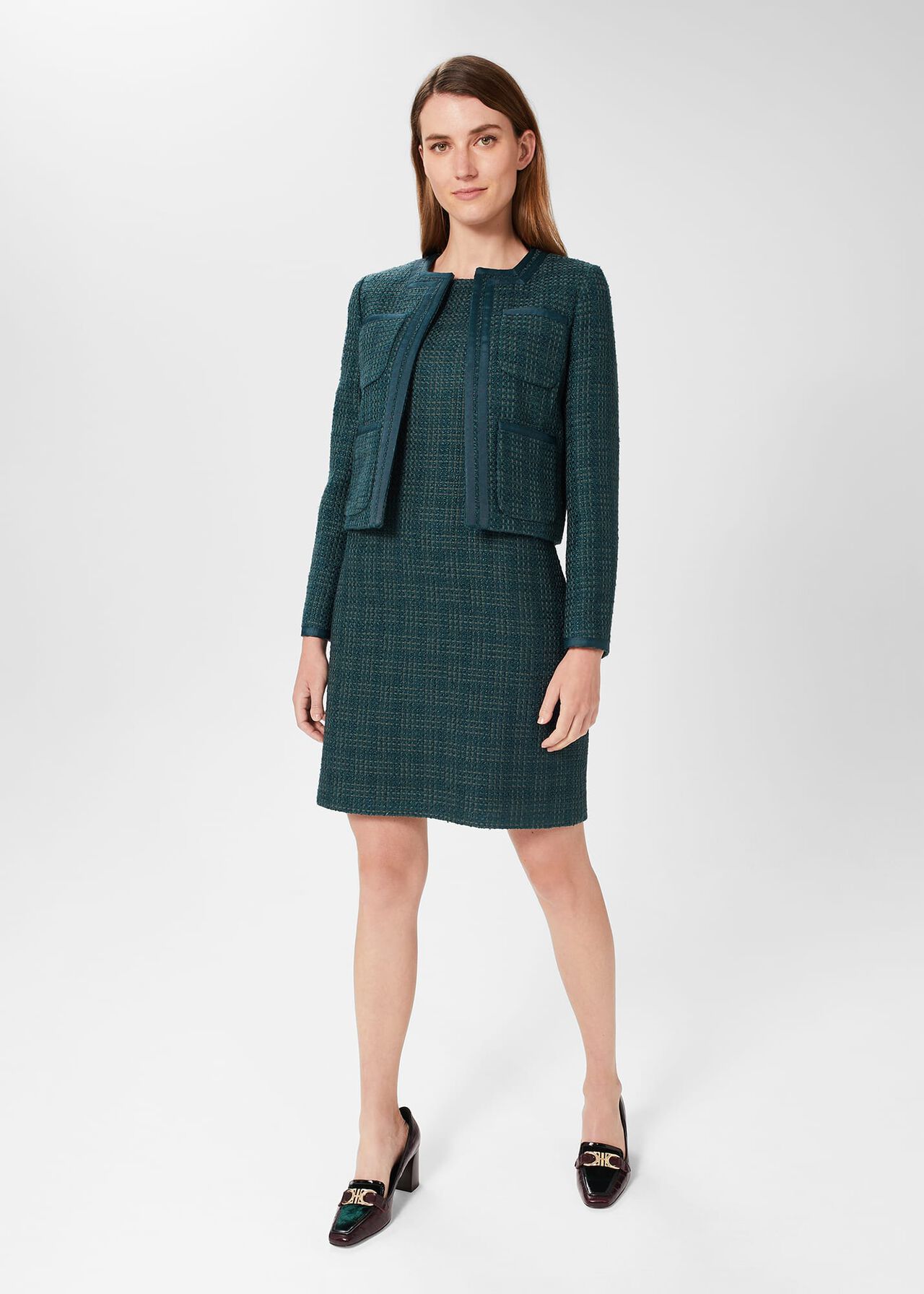 Estella Tweed Dress, Deep Pine Green, hi-res