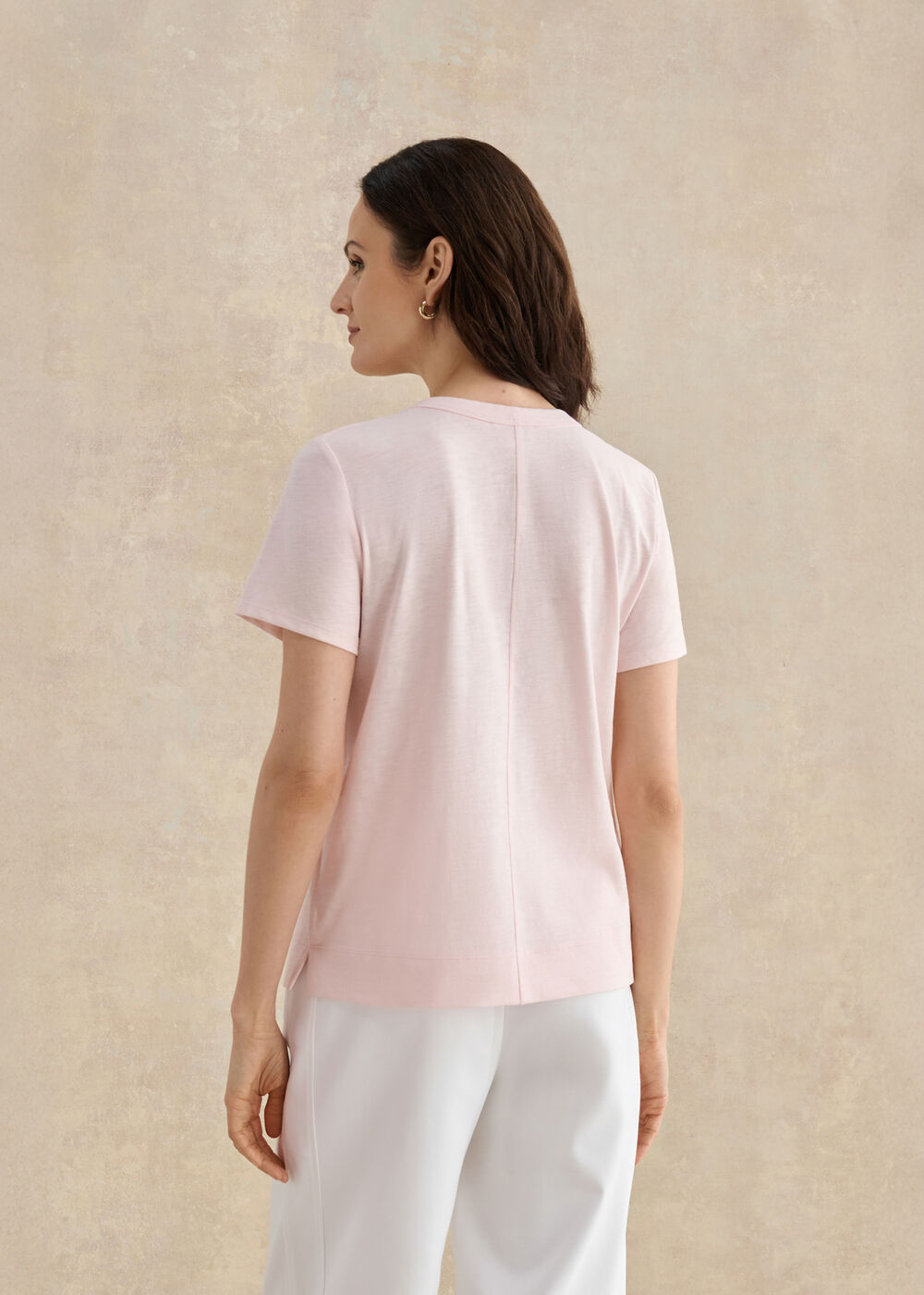 Arianna Cotton Slub V Neck T-Shirt, Pale Pink, hi-res