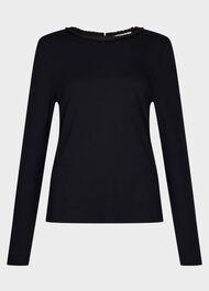 Kirby Pleat Neck Top, Navy, hi-res
