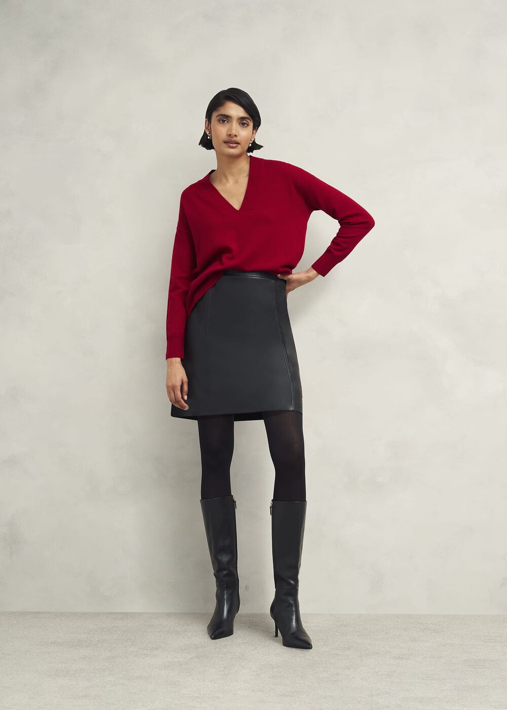 Lettie V Neck Jumper With Cashmere, Pomegranate Red, hi-res