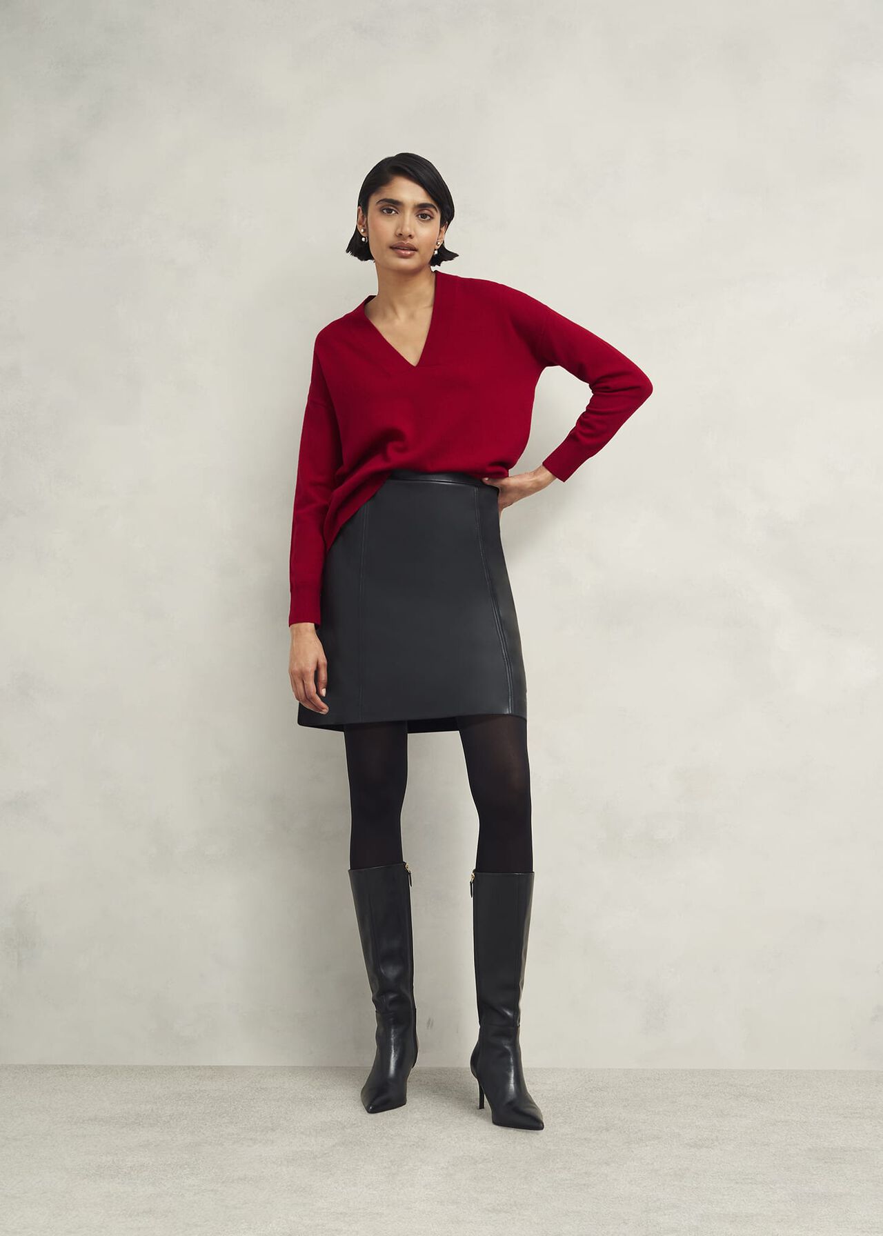 Lettie V Neck Jumper With Cashmere, Pomegranate Red, hi-res