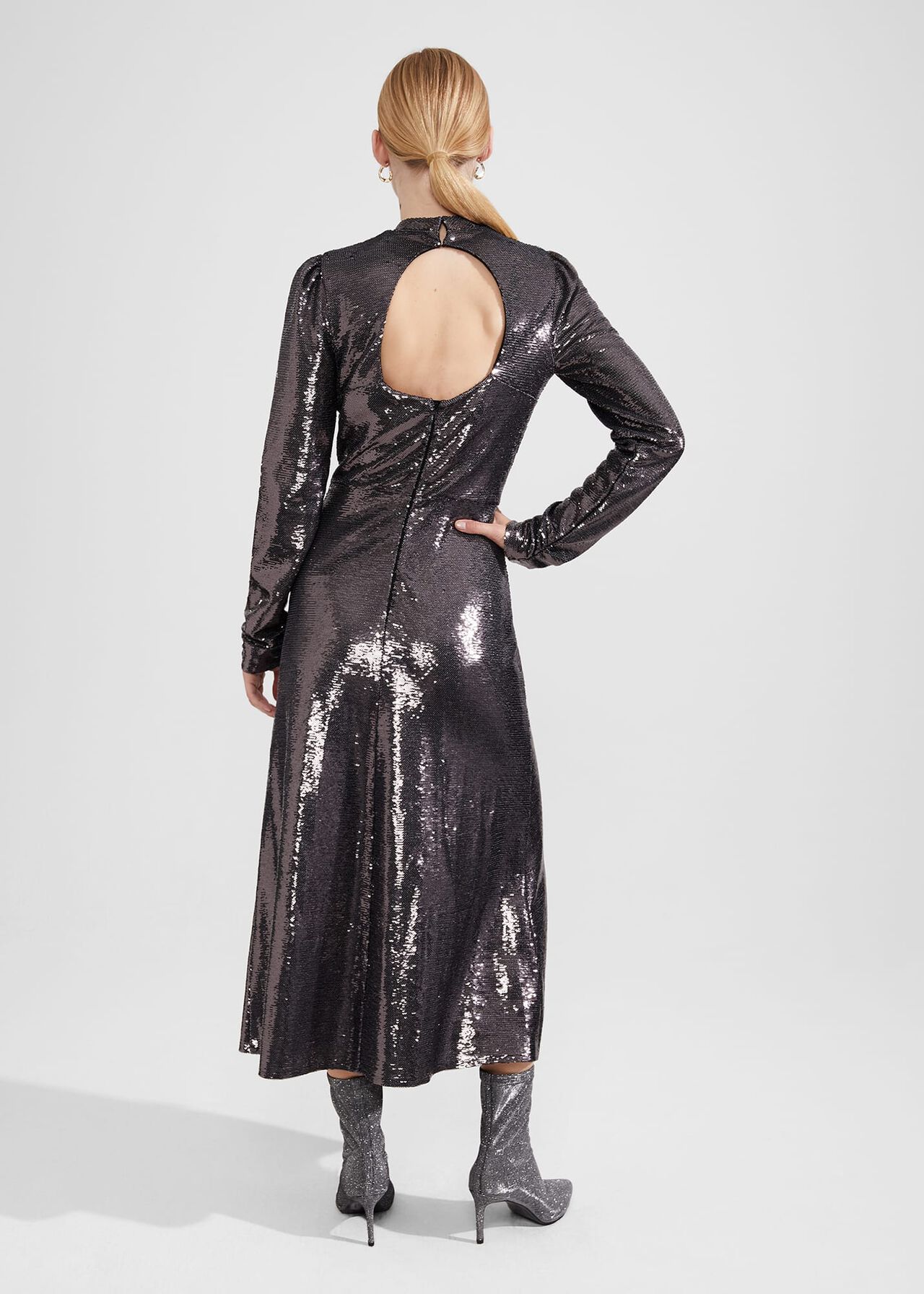 Loretta Sequin Dress, Charcoal Grey, hi-res