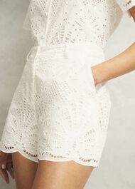 White Buscot Cotton Broderie Shorts, Hobbs White, hi-res
