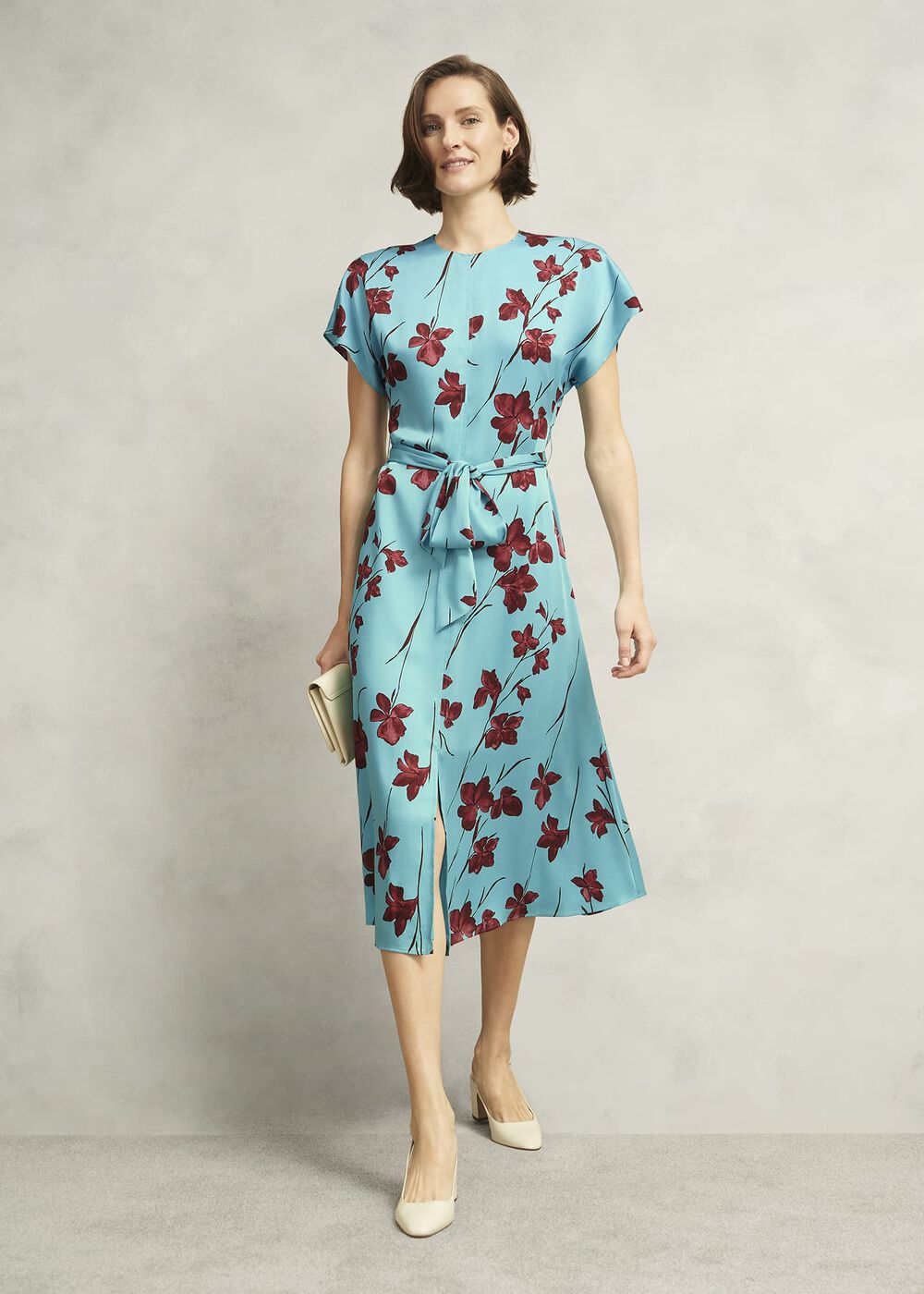 Hardwick Floral Tie Waist Dress, Blue Brown, hi-res