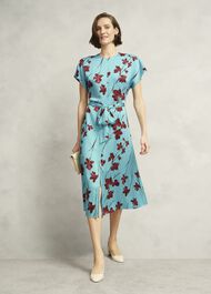 Hardwick Floral Tie Waist Dress, Blue Brown, hi-res