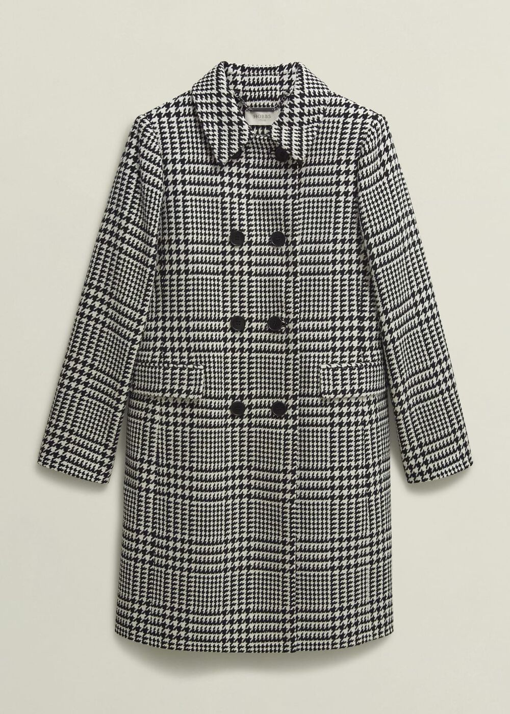 Yvette Wool Blend Check Coat, Black Ivory, hi-res