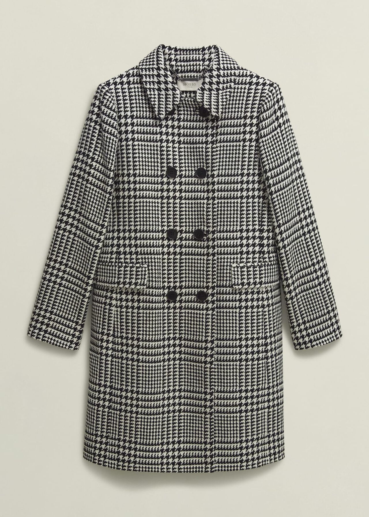 Yvette Wool Blend Check Coat, Black Ivory, hi-res