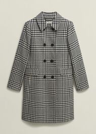Yvette Wool Blend Check Coat, Black Ivory, hi-res